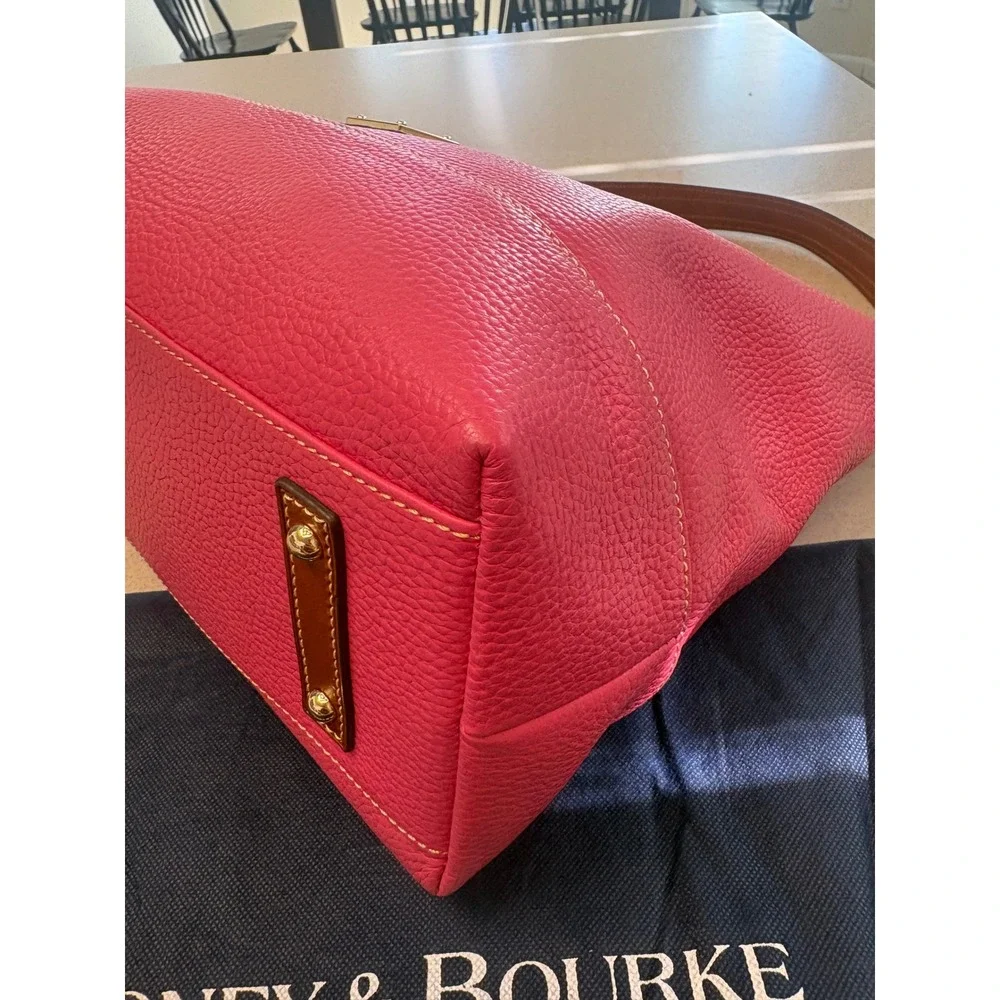 Dooney & Bourke Pebbled Leather Hobo Shoulder Bag Pink Tassel Large